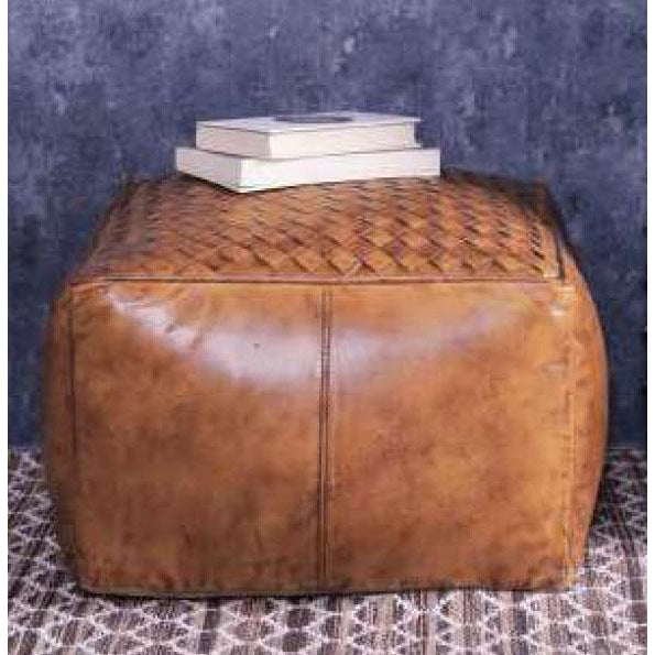 Latticed Vintage Rustic Leather Square Foot Stool Ottoman Fast shipping On sale