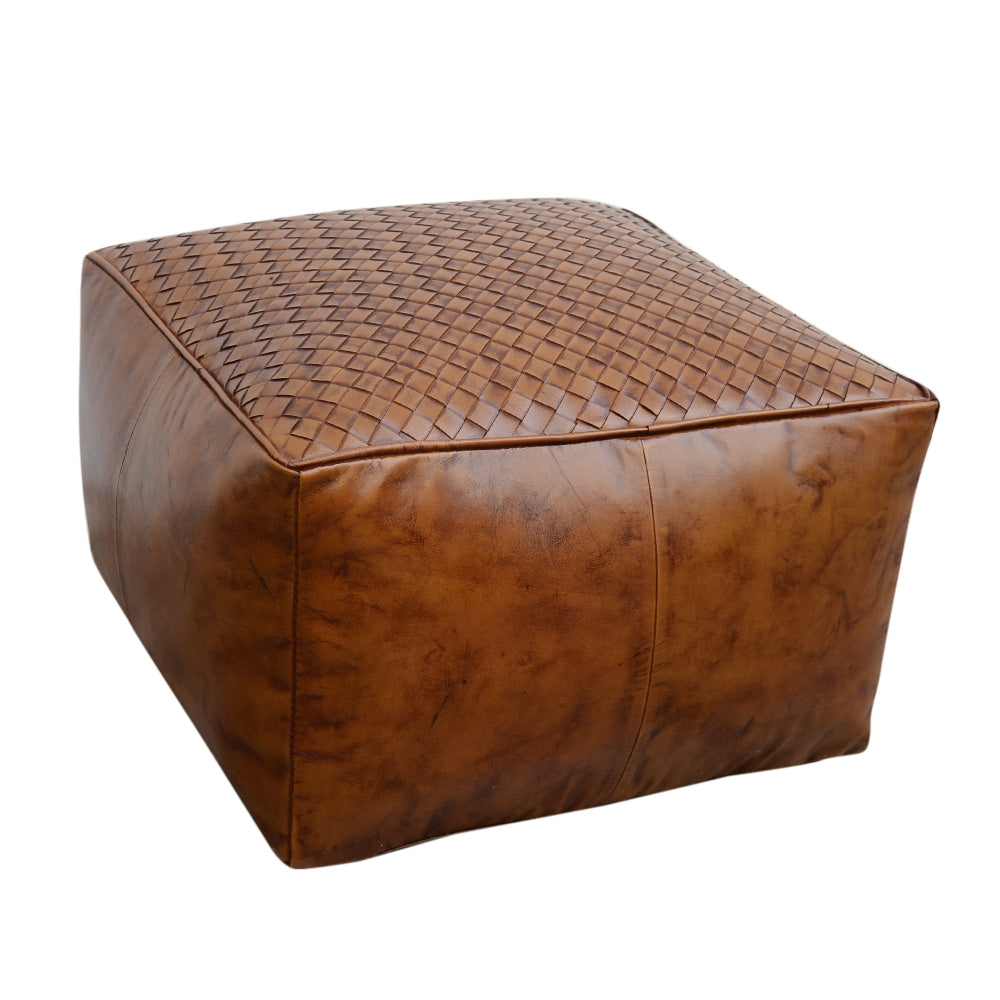Latticed Vintage Rustic Leather Square Foot Stool Ottoman Fast shipping On sale