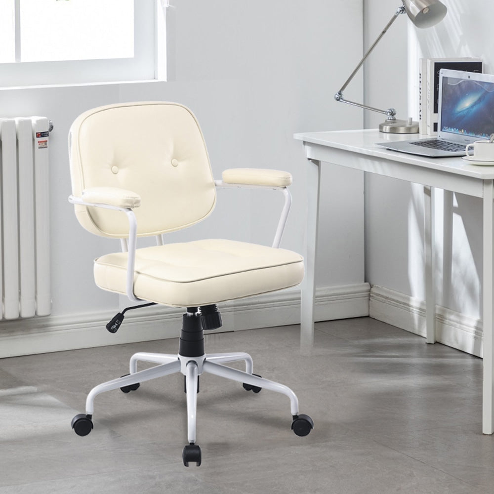 Laurence Faux Leather Home Office Computer Task Chair White Frame - Beige Fast shipping On sale