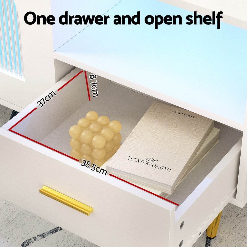 LED Coffee Table Shelf Drawer Storage White Fast shipping On sale