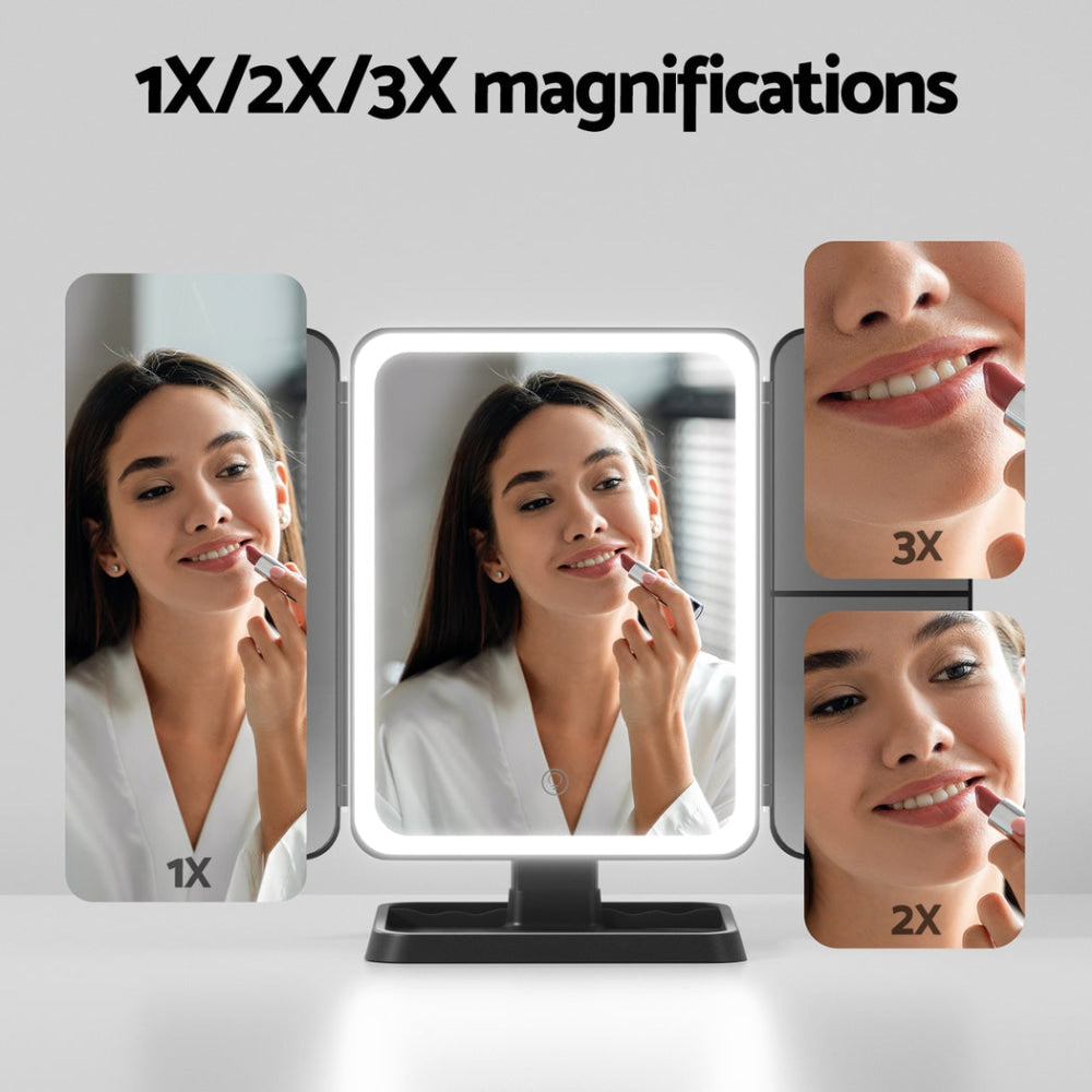 LED Makeup Mirror Tri-fold Lighted Vanity Mirrors 1X2X3X Magnifications Fast shipping On sale