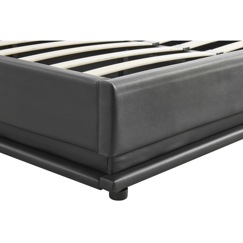 LED PU Leather Gas Lift Storage Bed Frame Double Size Black Fast shipping On sale
