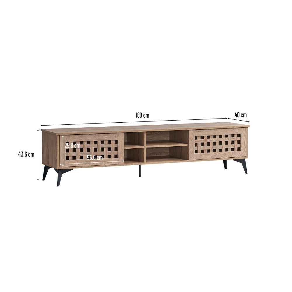 Lennox Wooden Lowline Entertainment Unit TV Stand 180cm 2-Doors Oak Fast shipping On sale