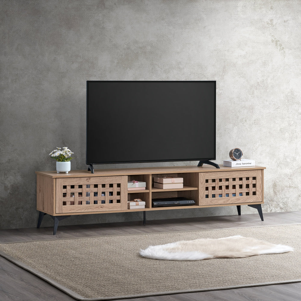 Lennox Wooden Lowline Entertainment Unit TV Stand 180cm 2-Doors Oak Fast shipping On sale