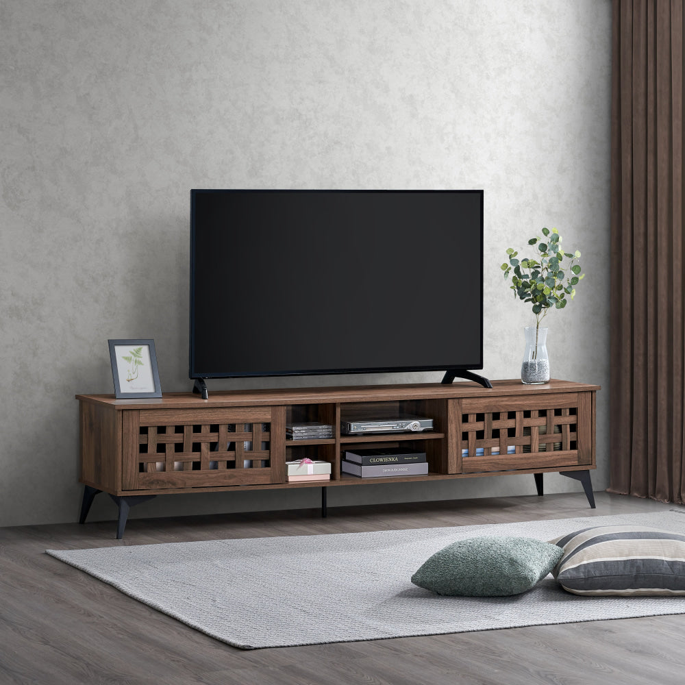 Lennox Wooden Lowline Entertainment Unit TV Stand 180cm 2-Doors Walnut Fast shipping On sale