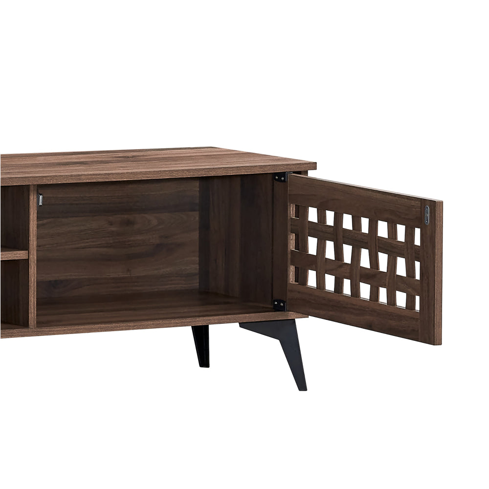 Lennox Wooden Lowline Entertainment Unit TV Stand 180cm 2-Doors Walnut Fast shipping On sale