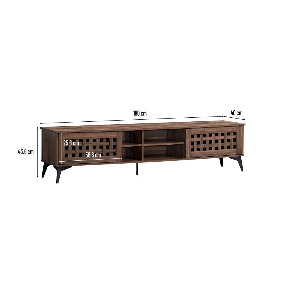 Lennox Wooden Lowline Entertainment Unit TV Stand 180cm 2-Doors Walnut Fast shipping On sale