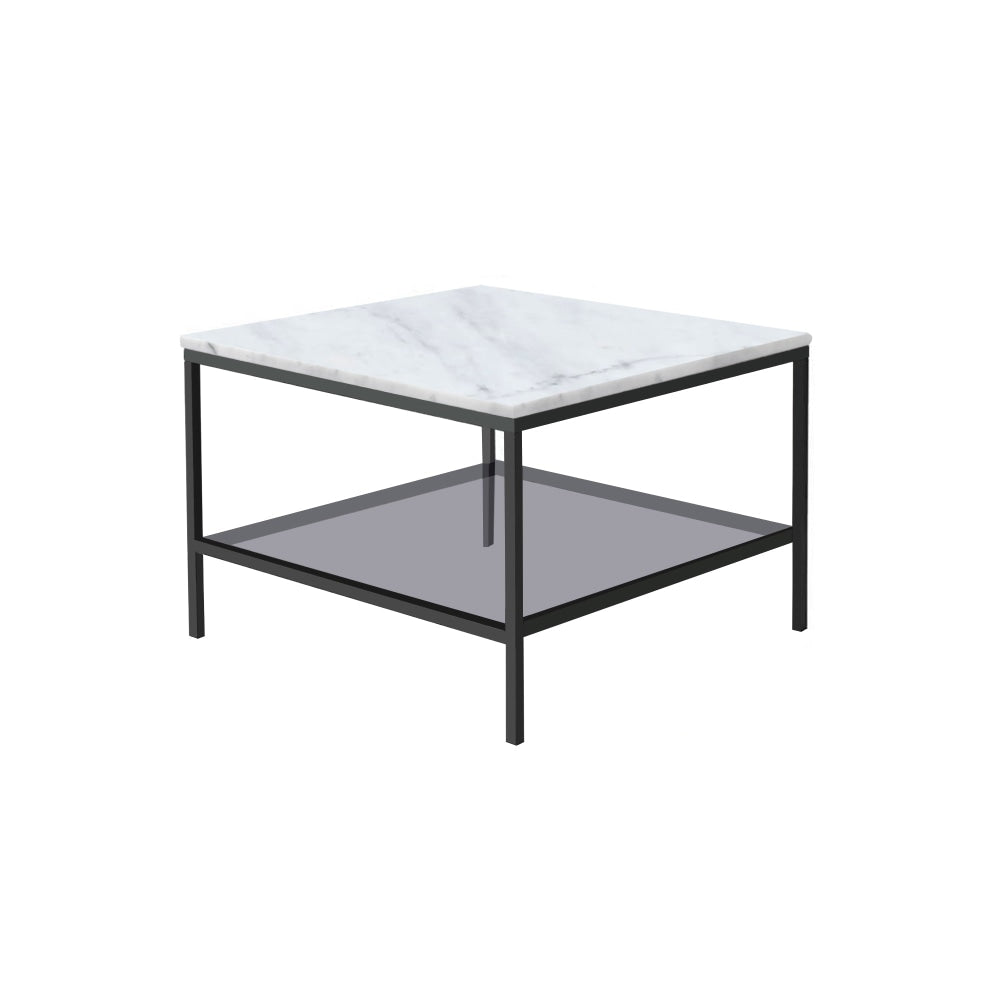 Leonardo Marble Open Shelf Rectangular Coffee Table Metal Frame - White/Black Fast shipping On sale