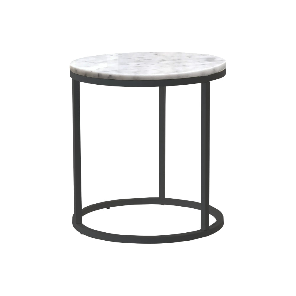 Leonardo Natural Round Marble End Lamp Side Table - White/Black Fast shipping On sale