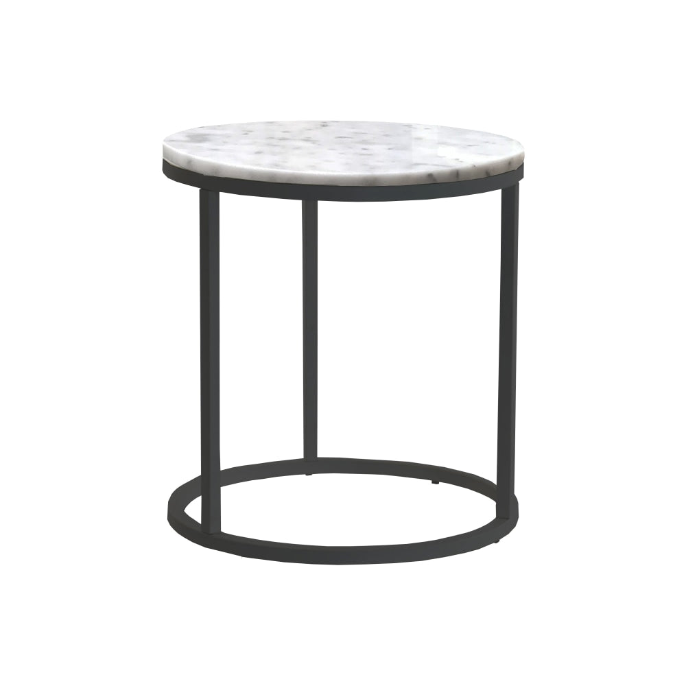 Leonardo Natural Round Marble End Lamp Side Table - White/Black Fast shipping On sale