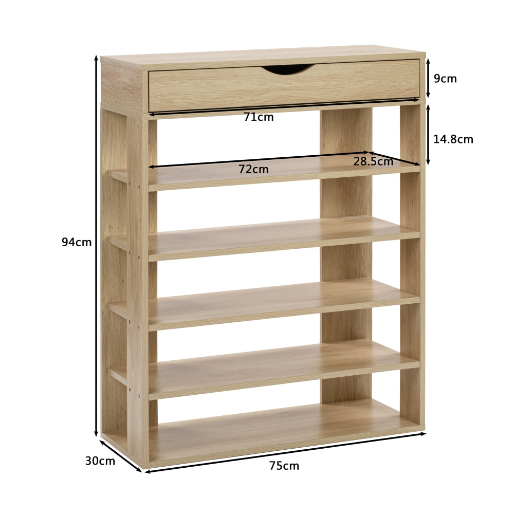 Lester 5-Tier Wooden Shoe Rack Shelves Storage Organiser 1-Drawer Oak Cabinet Fast shipping On sale