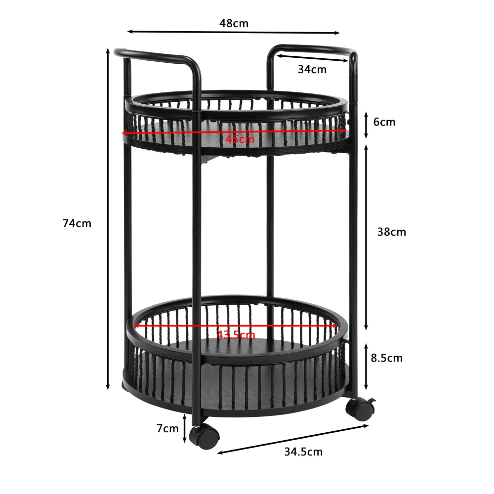 Lestir 2-Tier Kitchen Trolley Cart Steel Storage Rack Shelf Organiser W/ Handles Black Fast shipping On sale