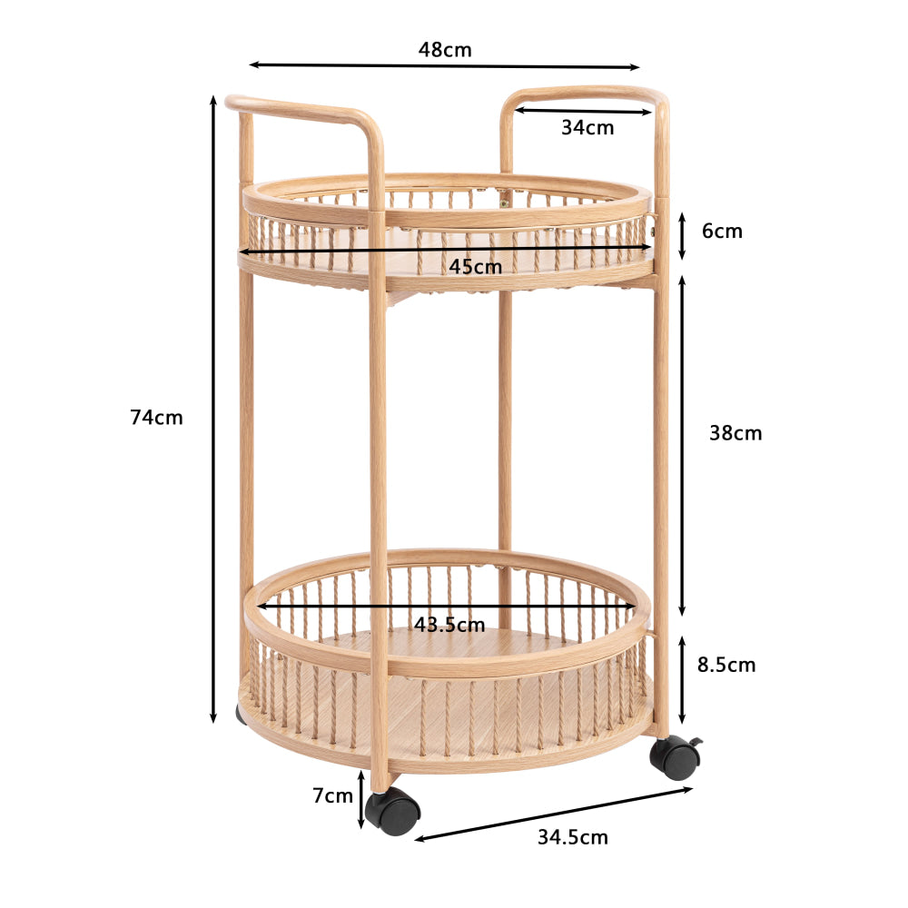 Lestir 2-Tier Kitchen Trolley Cart Steel Storage Rack Shelf Organiser W/ Handles Oak Fast shipping On sale