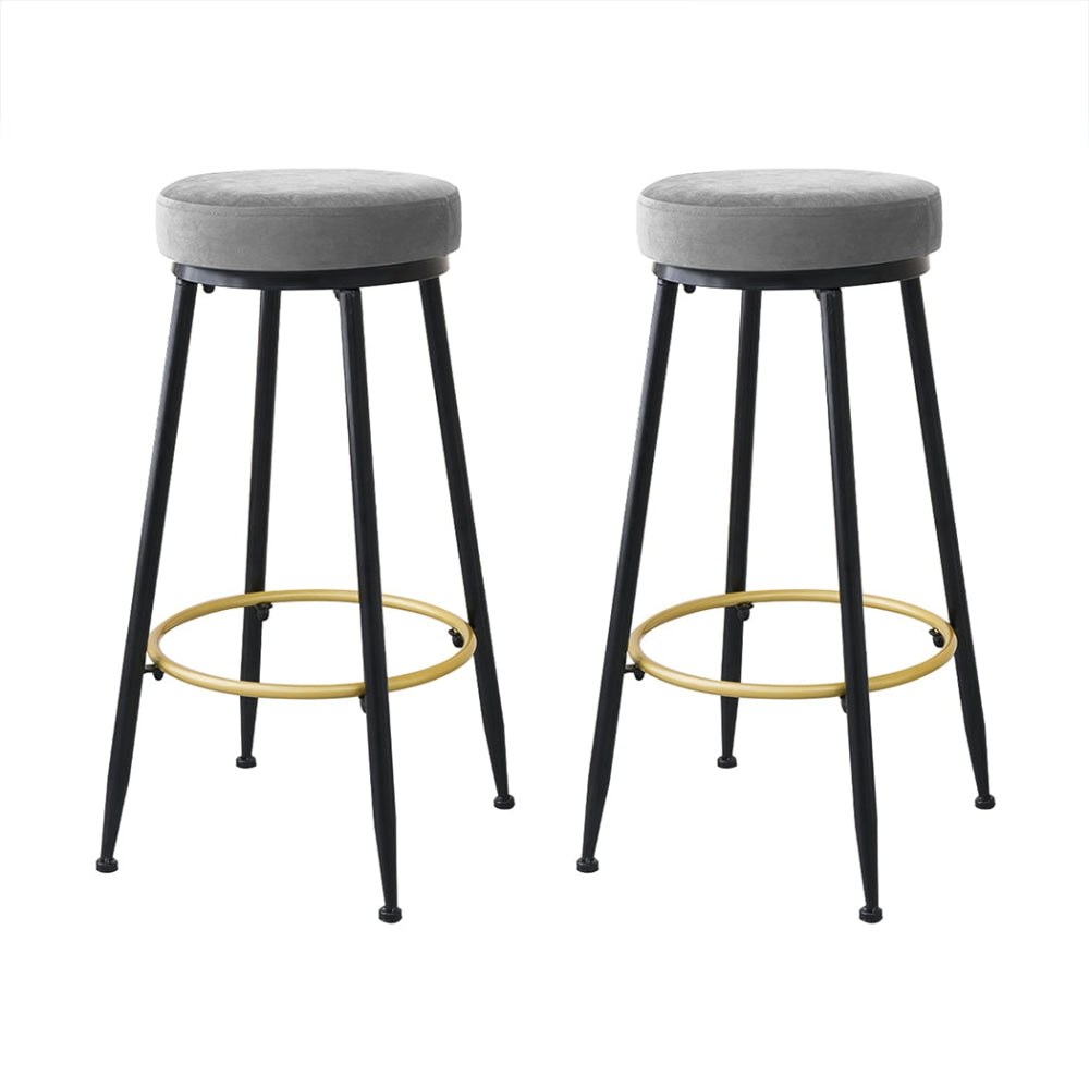 Levede 2x Bar Stools Barstools Velvet Kitchen Counter Dining Chairs Padded Grey Stool Fast shipping On sale