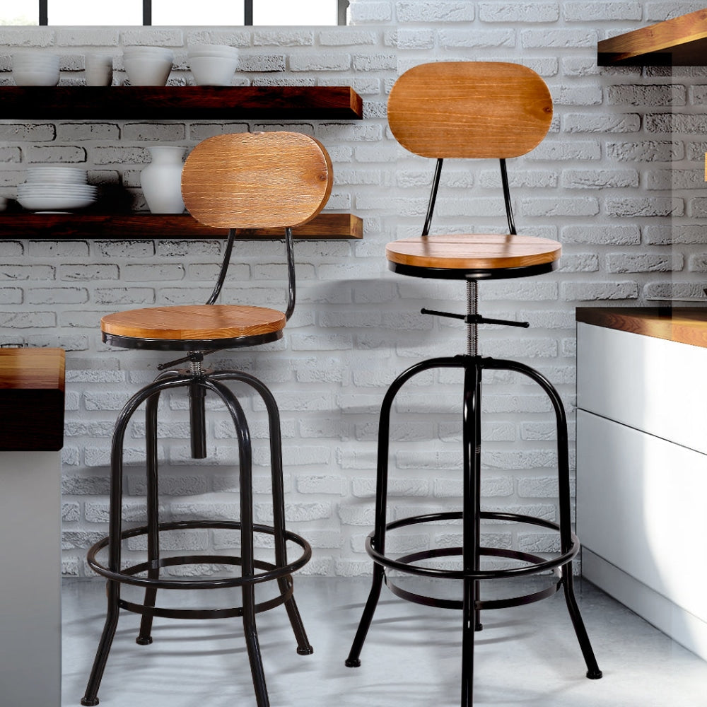 Levede 2x Bar Stools Industrial Kitchen Stool Wooden Barstools Swivel Vintage Fast shipping On sale