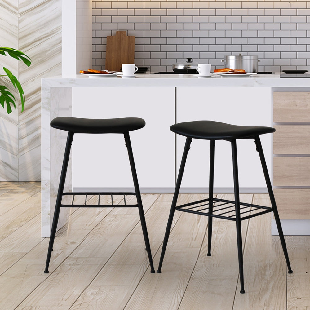 Levede 2x Bar Stools Kitchen Pub Stool Counter Dining Chair PU Leather Black Fast shipping On sale