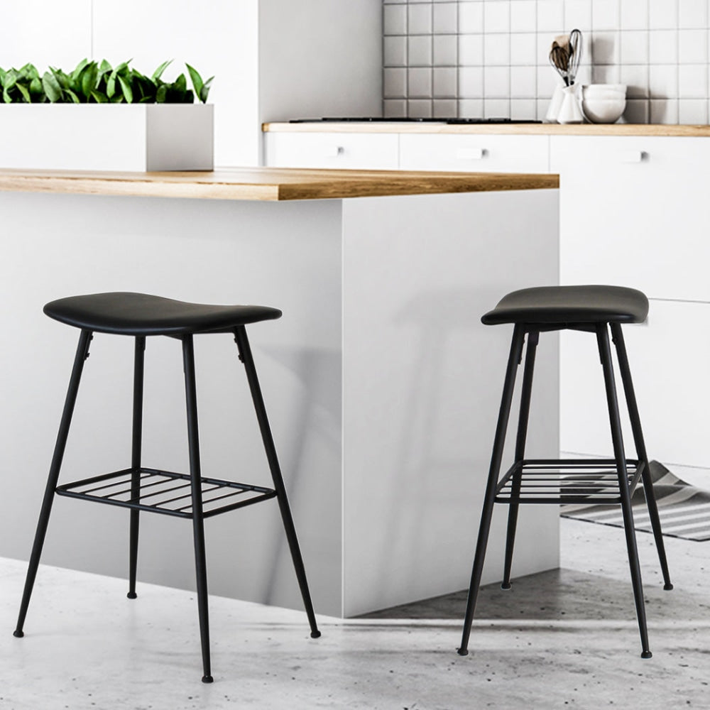 Levede 2x Bar Stools Kitchen Pub Stool Counter Dining Chair PU Leather Black Fast shipping On sale