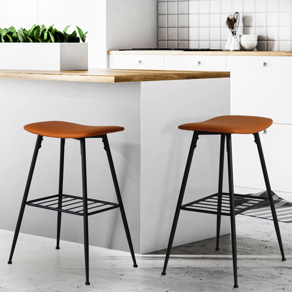 Levede 2x Bar Stools Kitchen Pub Stool Counter Dining Chairs PU Leather Tan Fast shipping On sale