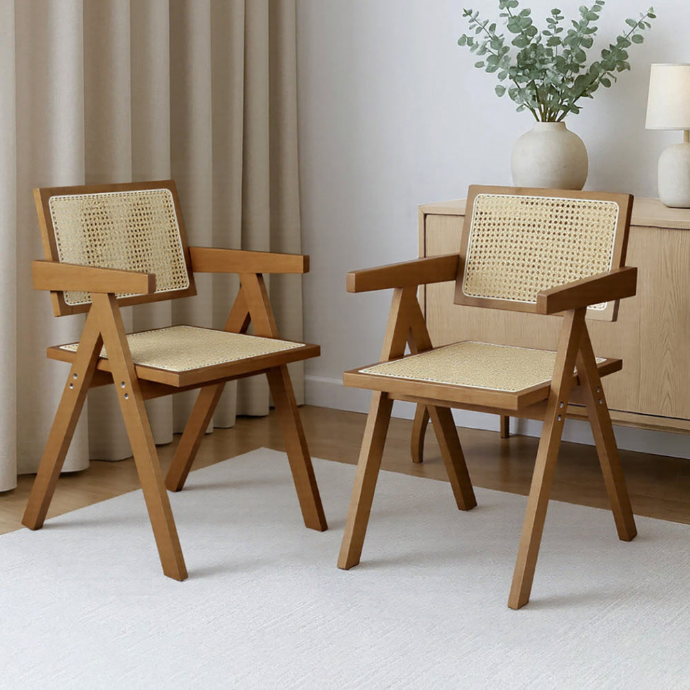 Levede 2x Walnut Wicker Armchair Dining Chair Fast shipping On sale