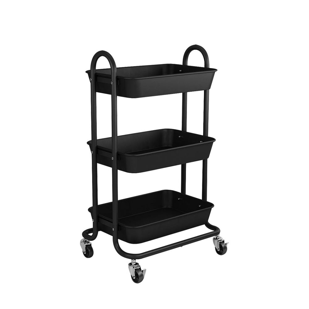 Levede 3 Tiers Kitchen Storage Trolley Cart Steel Rack Shelf Organiser Black Fast shipping On sale