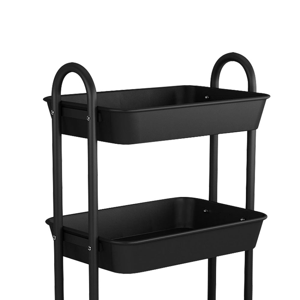 Levede 3 Tiers Kitchen Storage Trolley Cart Steel Rack Shelf Organiser Black Fast shipping On sale