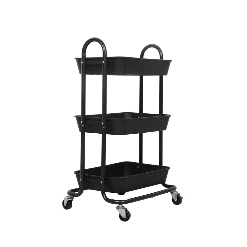 Levede 3 Tiers Kitchen Storage Trolley Cart Steel Rack Shelf Organiser Black Fast shipping On sale