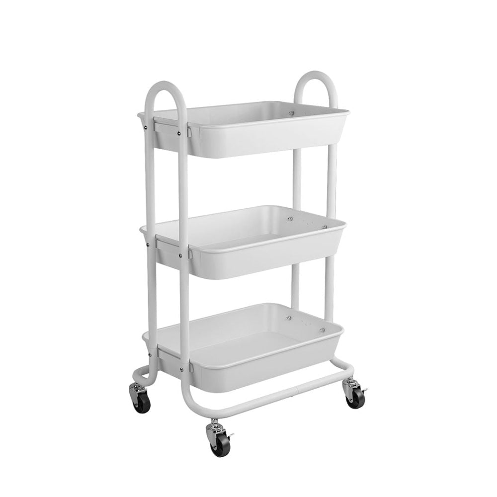 Levede 3 Tiers Kitchen Storage Trolley Cart Steel Rack Shelf Organiser White Fast shipping On sale