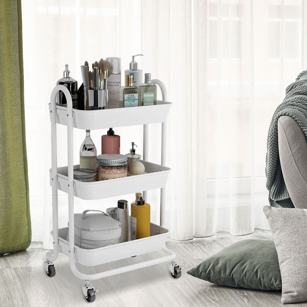 Levede 3 Tiers Kitchen Storage Trolley Cart Steel Rack Shelf Organiser White Fast shipping On sale