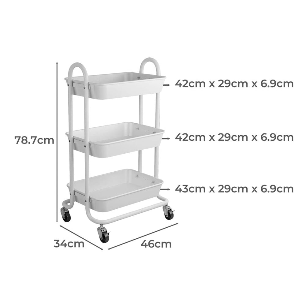 Levede 3 Tiers Kitchen Storage Trolley Cart Steel Rack Shelf Organiser White Fast shipping On sale