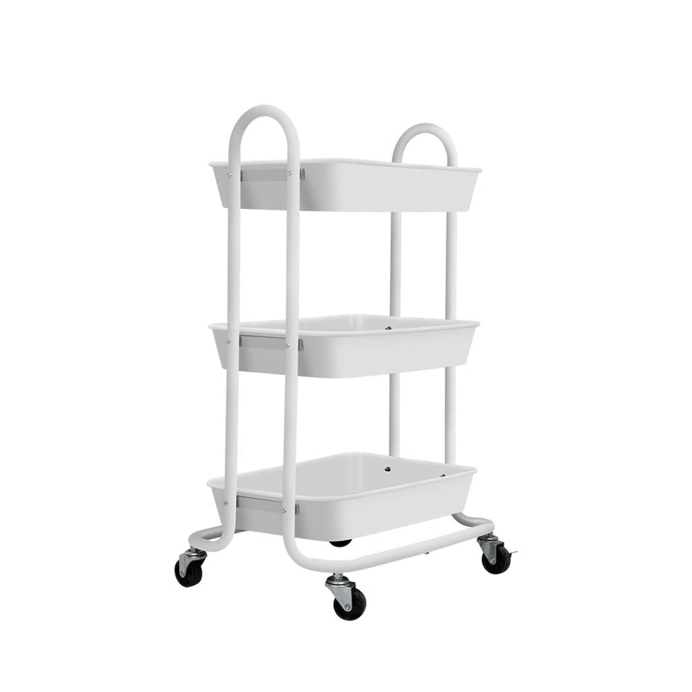 Levede 3 Tiers Kitchen Storage Trolley Cart Steel Rack Shelf Organiser White Fast shipping On sale