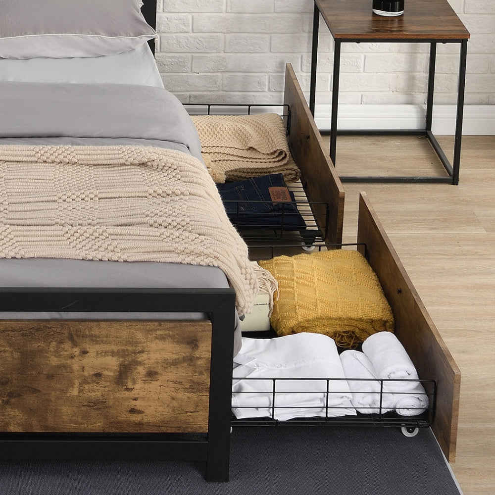 Levede 4 Queen Bed Frame Storage Drawers Metal Wooden Wood Bonus Bottom Mat Fast shipping On sale