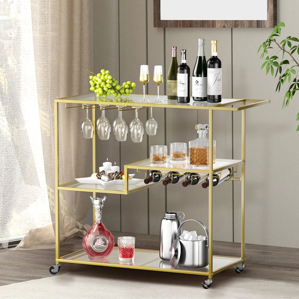 Levede Bar Cart Gold Drinks Serving Trolley 4 Tier Dining Table Fast shipping On sale