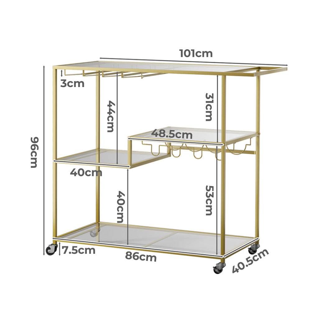 Levede Bar Cart Gold Drinks Serving Trolley 4 Tier Dining Table Fast shipping On sale