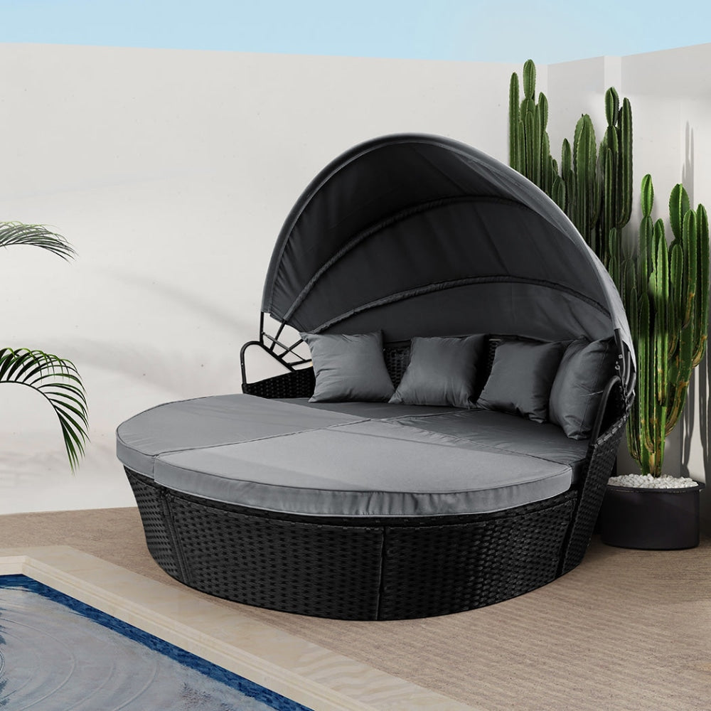 Levede Day Bed Sofa Daybed Outdoor Garden Sun Lounge Furniture Wicker Round 3pcs Sets Fast shipping On sale
