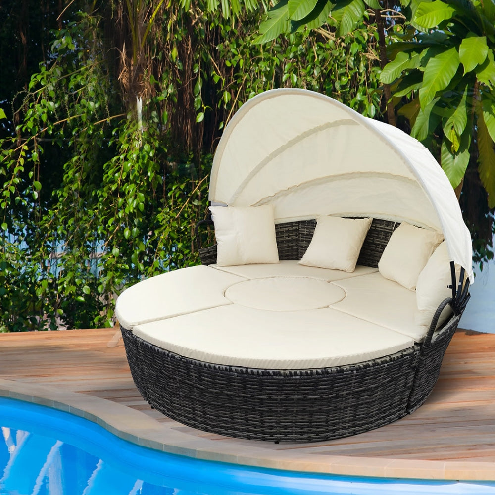 Levede Day Bed Sofa Daybed Outdoor Garden Sun Lounge Furniture Wicker Round 4pcs Sets Fast shipping On sale