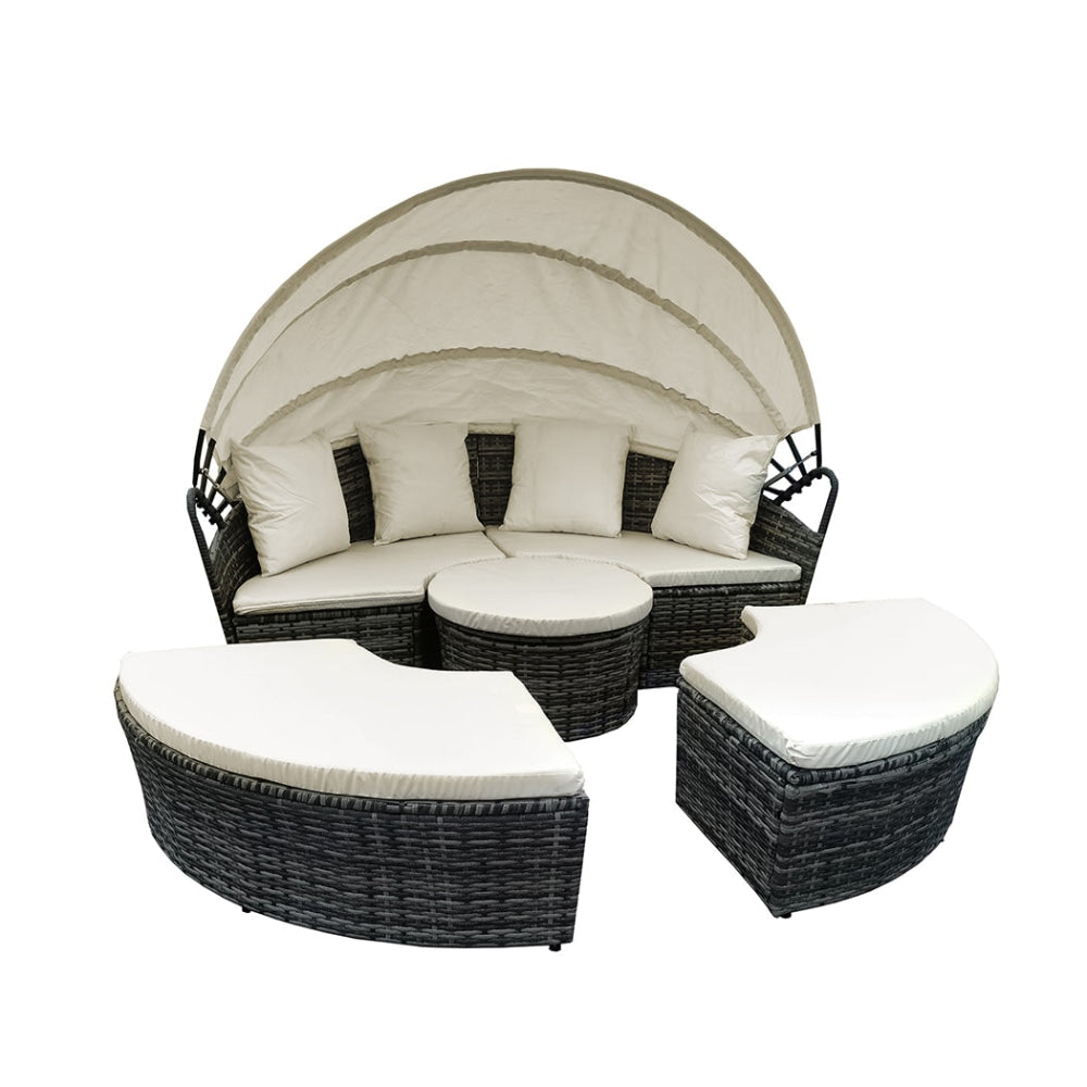 Levede Day Bed Sofa Daybed Outdoor Garden Sun Lounge Furniture Wicker Round 4pcs Sets Fast shipping On sale