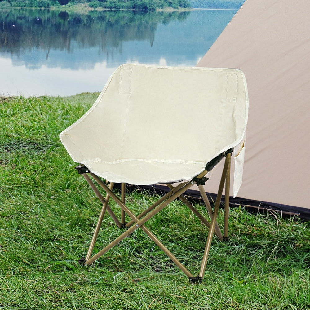 Levede Folding Camping Moon Chair Lightweight Outdoor Chairs Portable Seat Beige Furniture Fast shipping On sale