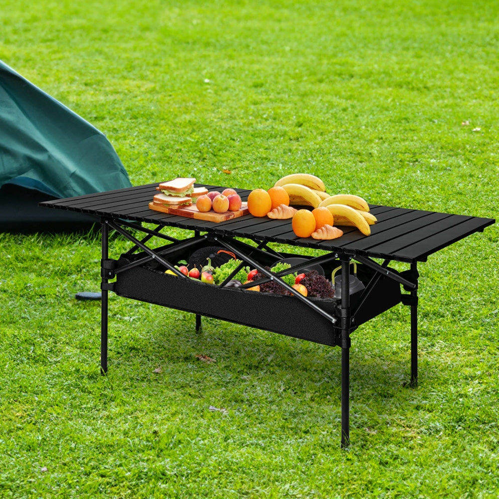 Levede Folding Camping Table Portable Picnic Outdoor BBQ Desk Egg Roll Black Furniture Fast shipping On sale