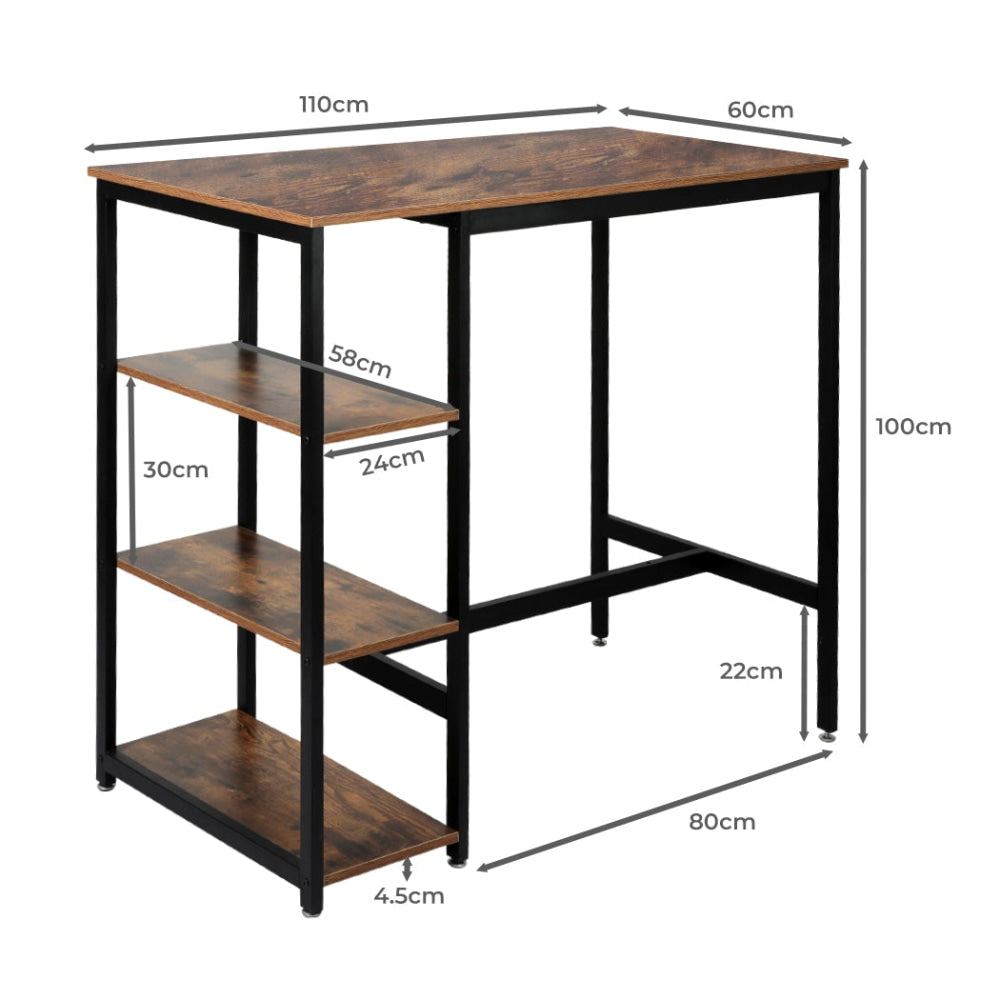 Levede High Bar Table Pub Industrial 3-Tier Storage Shelf Wooden Cafe 110CMX60CM Dining Fast shipping On sale