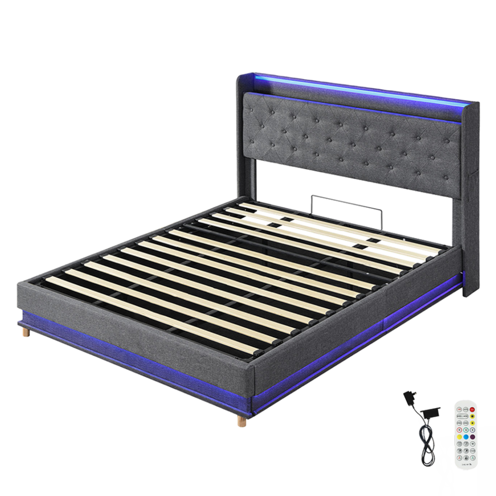 Levede King Bed Frame Gas Lift Storage LED Light USB Fast shipping On sale