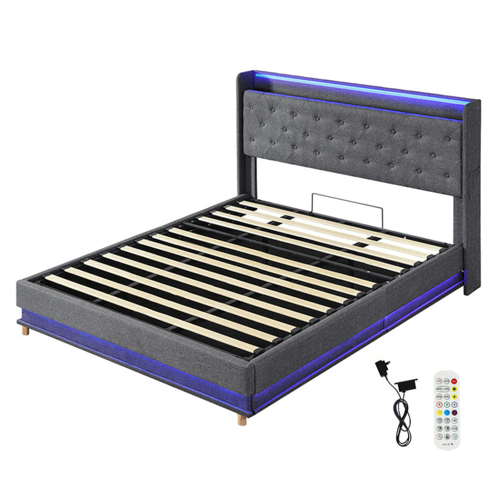 Levede King Bed Frame Gas Lift Storage LED Light USB Fast shipping On sale