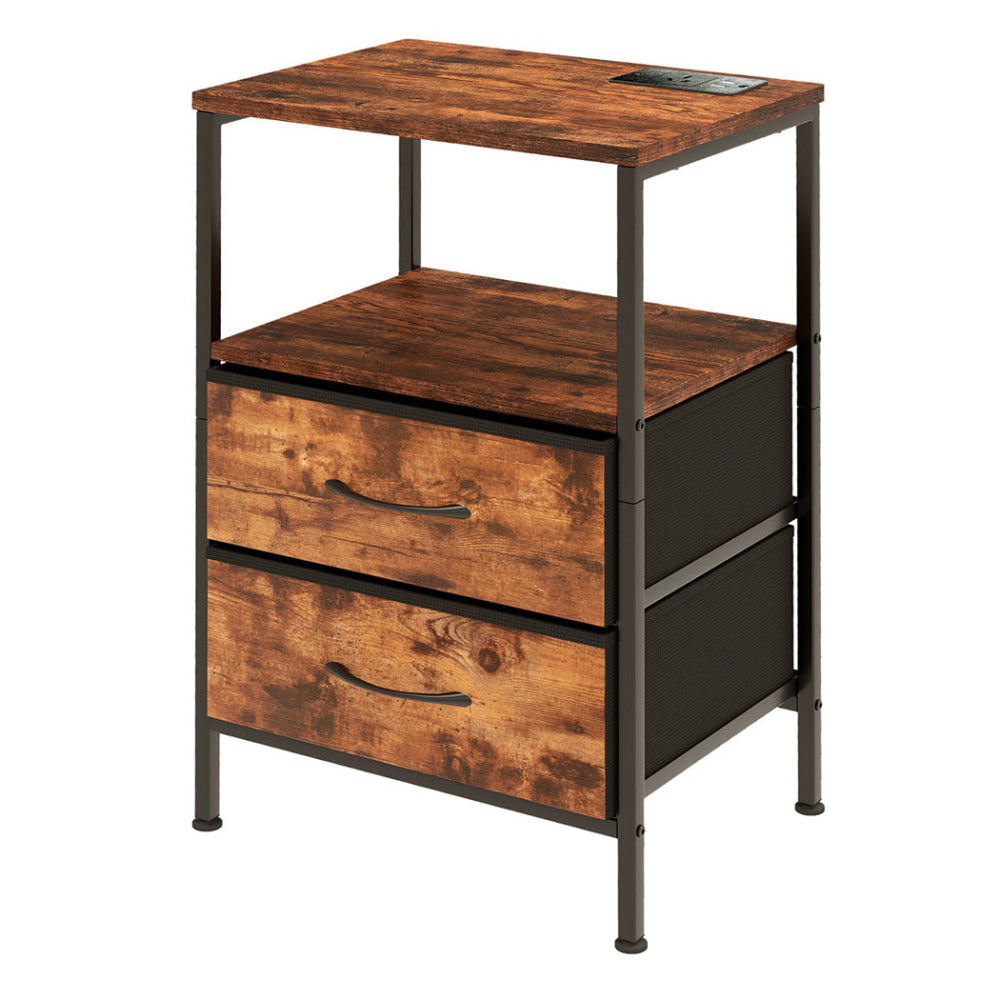 Levede LED Bedside Table with 2 Drawers Power Outlets Fast shipping On sale