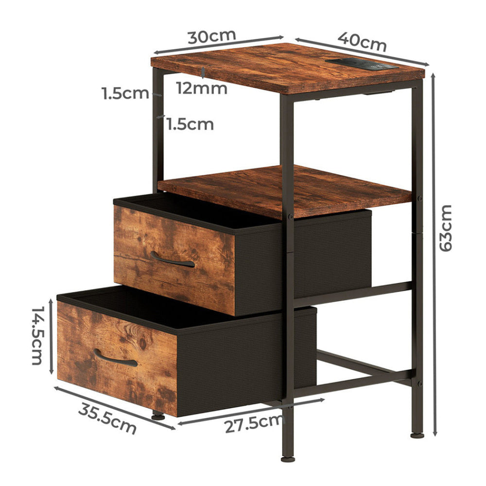 Levede LED Bedside Table with 2 Drawers Power Outlets Fast shipping On sale