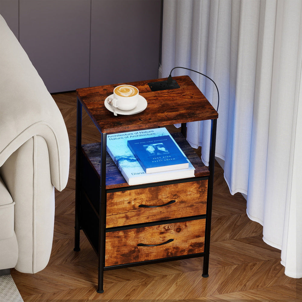 Levede LED Bedside Table with 2 Drawers Power Outlets Fast shipping On sale