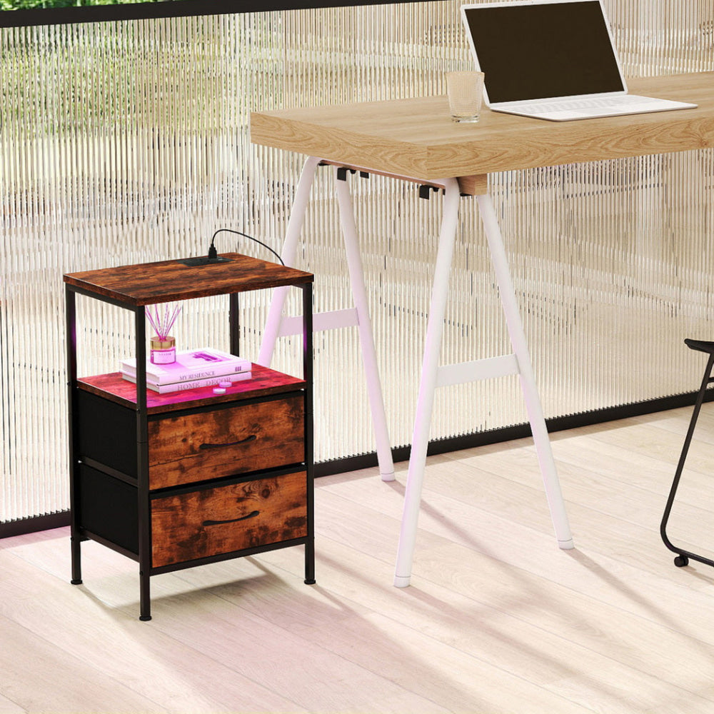 Levede LED Bedside Table with 2 Drawers Power Outlets Fast shipping On sale