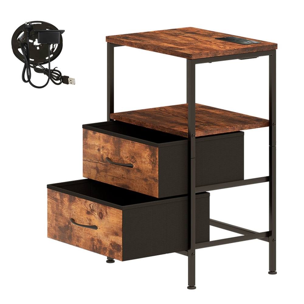 Levede LED Bedside Table with 2 Drawers Power Outlets Fast shipping On sale