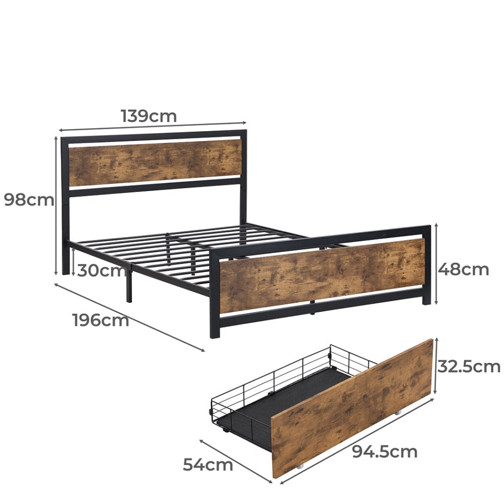 Levede Metal Bed Frame Double Mattress Base Platform Wooden 4 Drawers Industrial Fast shipping On sale