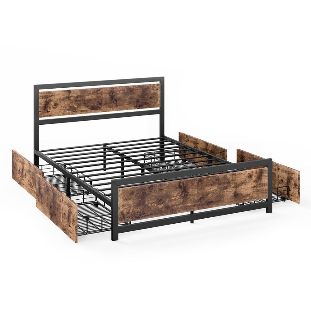 Levede Metal Bed Frame Double Mattress Base Platform Wooden 4 Drawers Industrial Fast shipping On sale