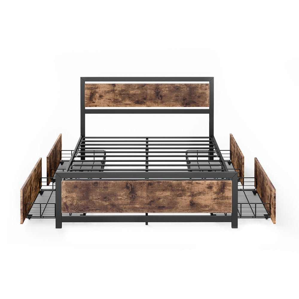 Levede Metal Bed Frame Double Mattress Base Platform Wooden 4 Drawers Industrial Fast shipping On sale