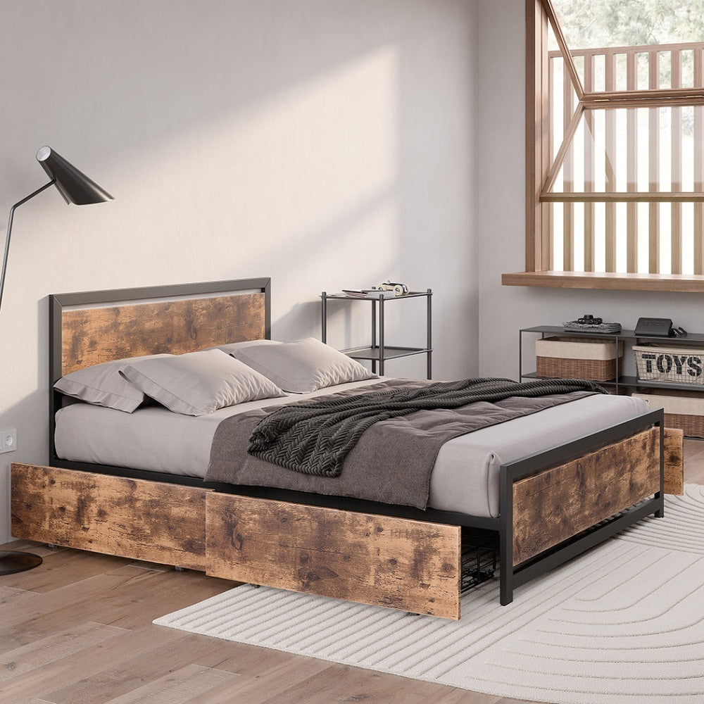 Levede Metal Bed Frame Double Mattress Base Platform Wooden 4 Drawers Industrial Fast shipping On sale